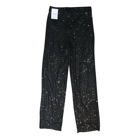 NEW Black Sequin High-Rise Wide-Leg Pants Size S‎ Back Zipper - Picture 8 of 11